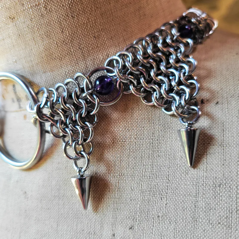 Collier chainmaille Yrsa — Choker — Amethyste, handmade gothic jewelry (2)