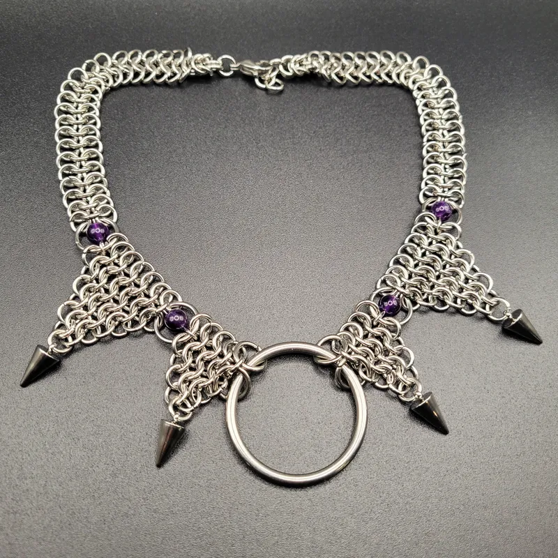 Collier chainmaille Yrsa — Choker — Amethyste, handmade gothic jewelry