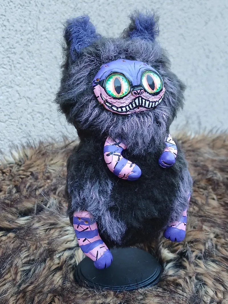Art doll, pièce unique, chat fantaisie +socle — 2