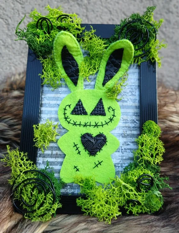Cadre halloween décoration lapin vert, décoration gothique faite main