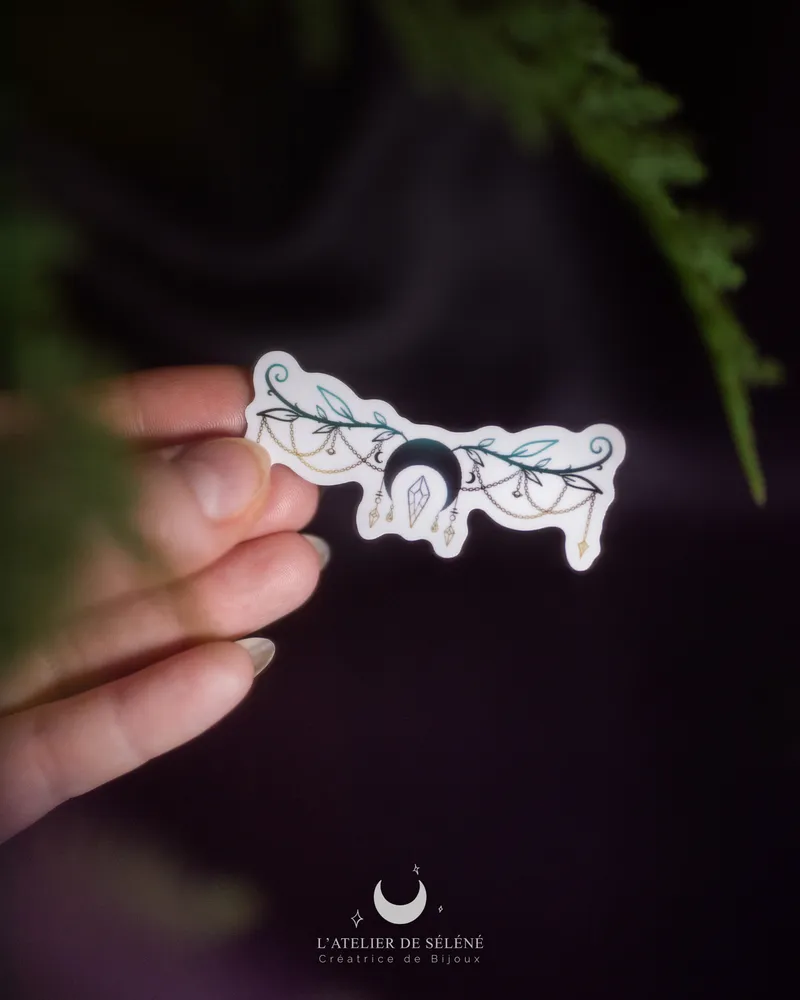 Sticker lune et cristaux « Moonlight jewels », original gothic art
