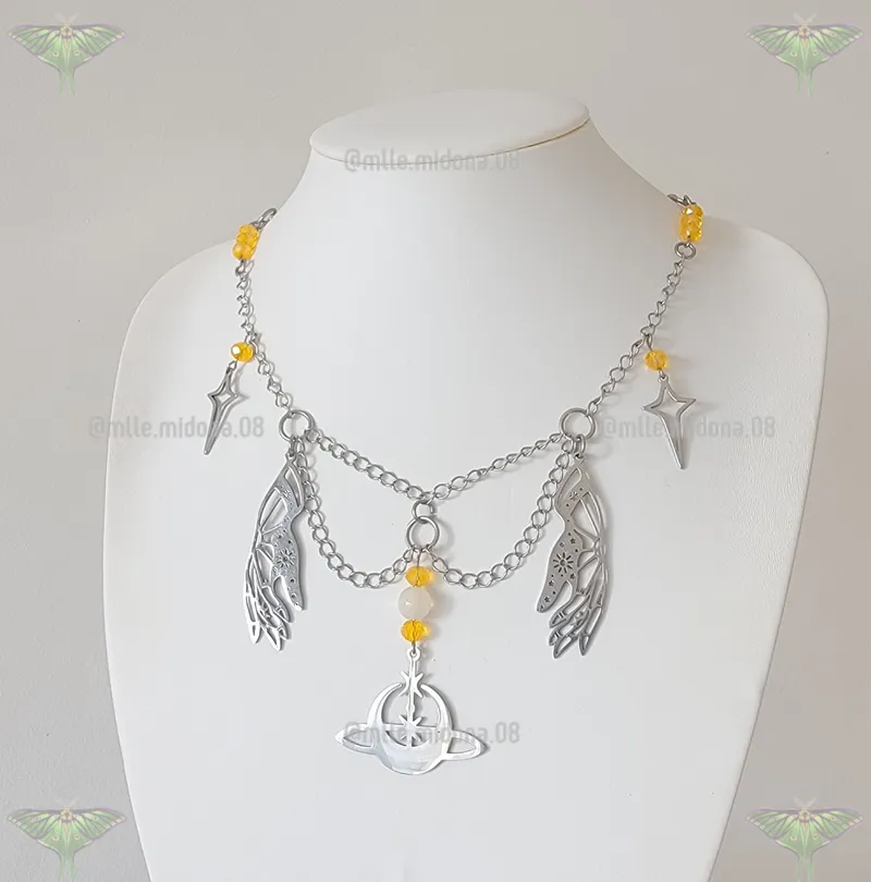 Collier astral avec perle en verre et acrylique