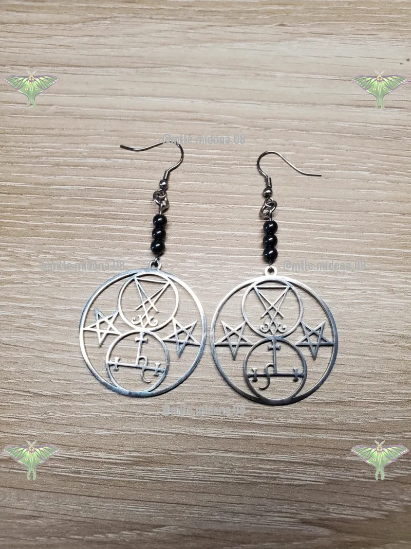 Boucle d'oreilles crochet sceaux Lilith et Lucifer