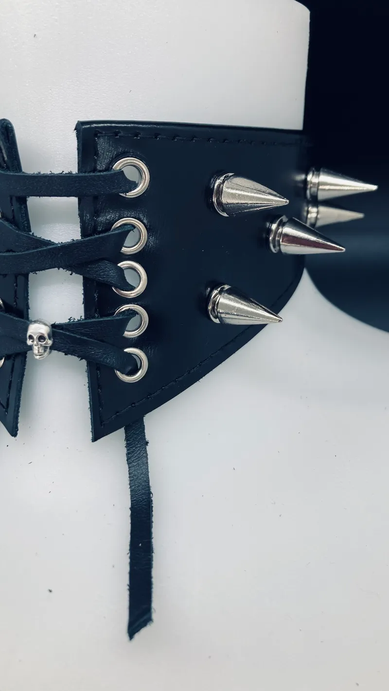 Black Leather Choker | Spiked Choker | Black leather collar  — 3