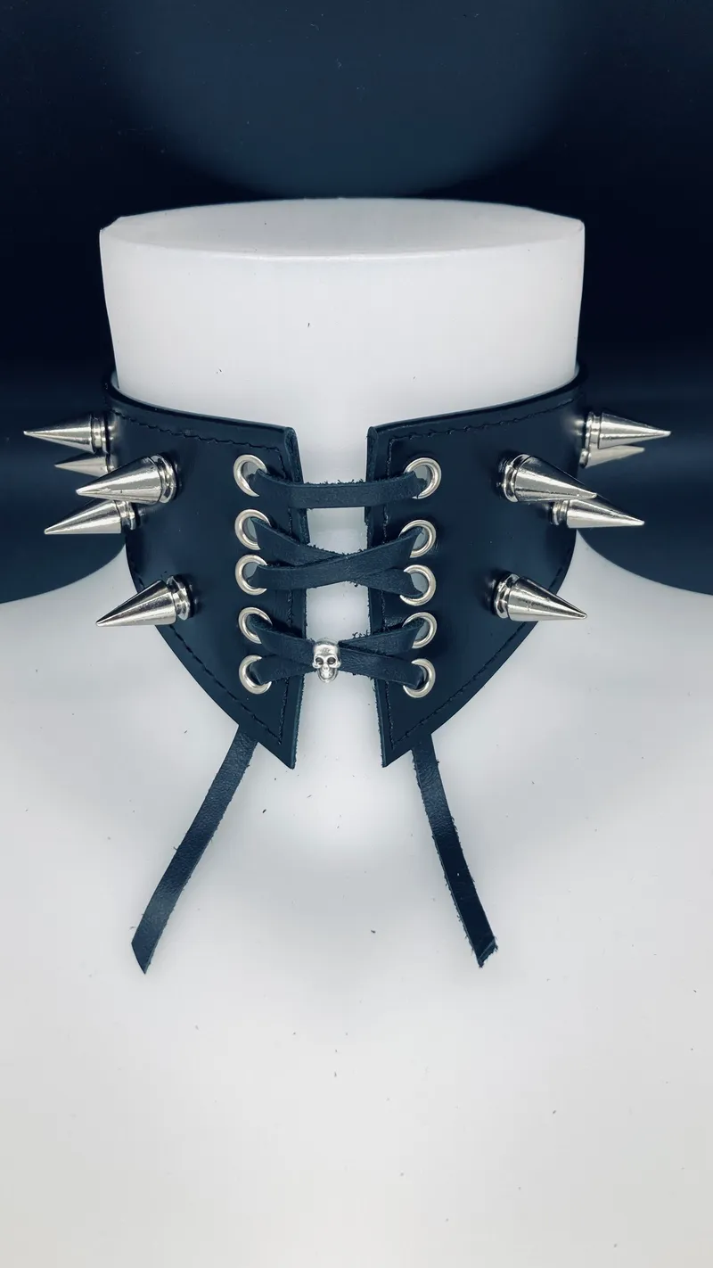 Black Leather Choker | Spiked Choker | Black leather collar 