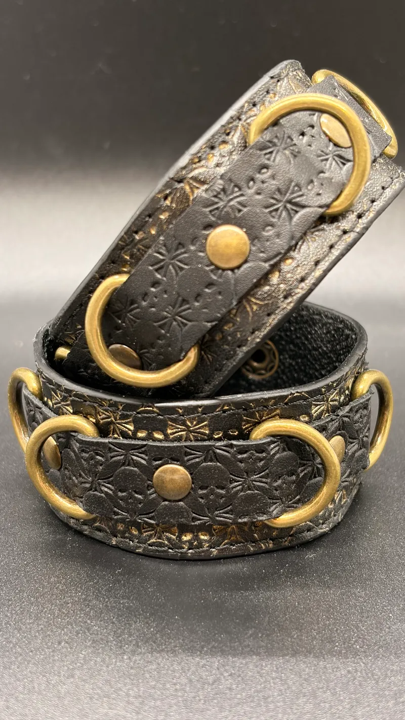Skull Leather Bracelet | Black gold Leather — 3