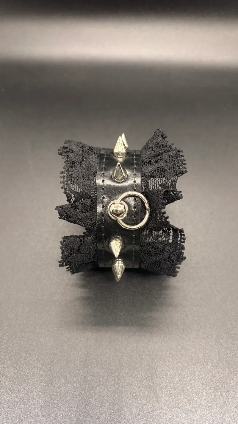 Lace Leather Bracelet | Spiked Bracelet, bijou gothique fait main (2)