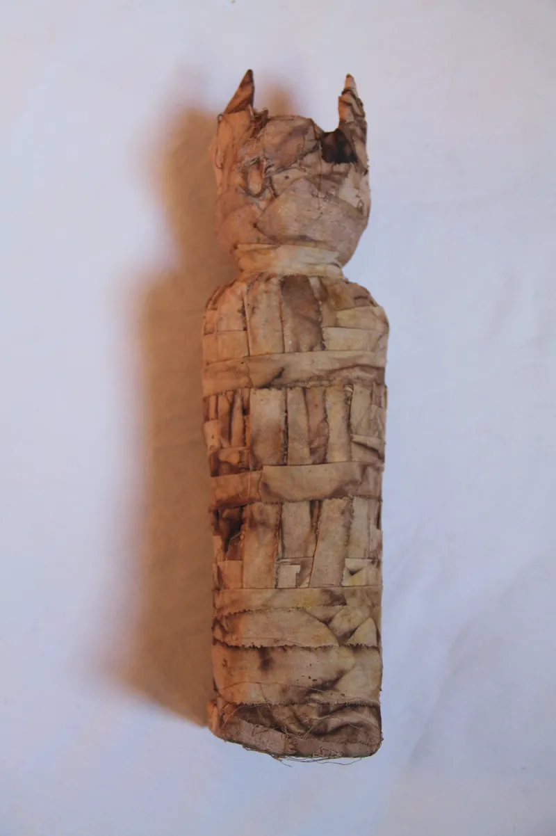 Momie de chat égyptienne, fausse taxidermie, reproduction histoire, handmade gothic home decor (3)