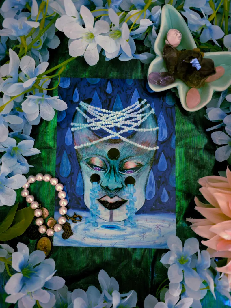 Illustration de déesse maya : Ixchel (La Guérison) - A4, art gothique original