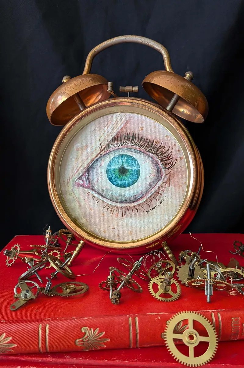 Vision - peinture dans un ancien réveil, handmade gothic home decor