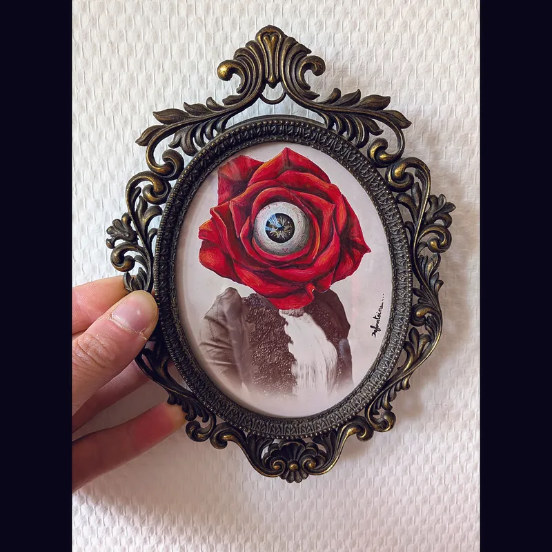 Portrait à la rose - Cabinet de curiosités moderne