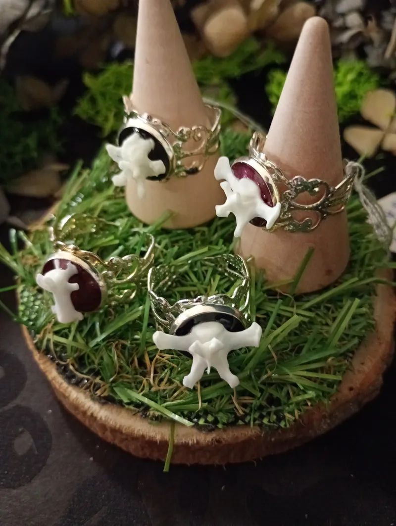 Bague "Relique de Forêt" – Véritable Vertèbre de Martre & Résine – Bijou Gothique Réglable – Cabinet de Curiosités – Modèle Unique Fait Main, bijou gothique fait main (3)