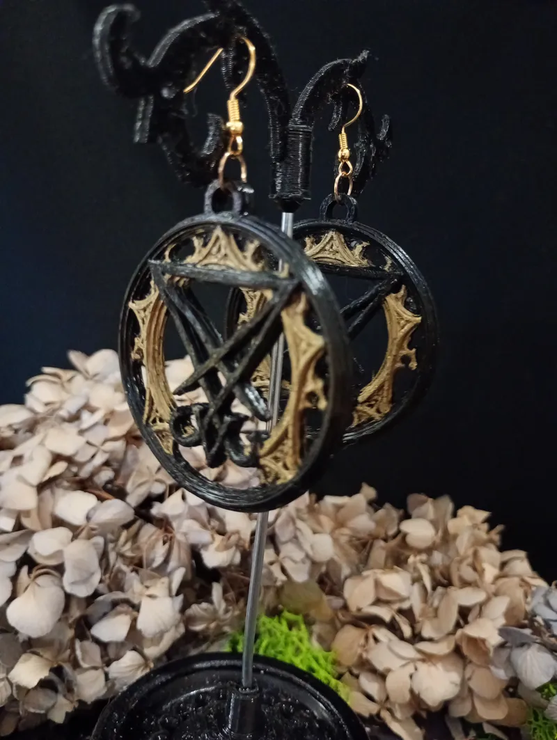 Boucles d'Oreilles "Sigil de Lucifer" – Bijoux Occultes et Gothiques – Impression 3D Peinte à la Main– Design Exclusif - bijoux sorcière, handmade gothic jewelry