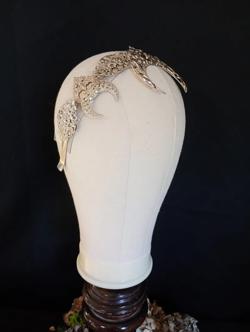 Couronne Diane (Argent) | Diadème Lune Double Face | Serre-Tête Déesse Lunaire | Bijou Mariage Païen Sorcière Elfe médiéval fée gothique — 3