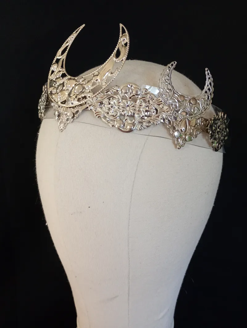 Couronne Diane (Argent) | Diadème Lune Double Face | Serre-Tête Déesse Lunaire | Bijou Mariage Païen Sorcière Elfe médiéval fée gothique — 2