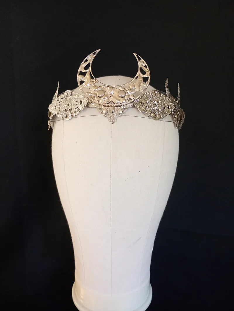 Couronne Diane (Argent) | Diadème Lune Double Face | Serre-Tête Déesse Lunaire | Bijou Mariage Païen Sorcière Elfe médiéval fée gothique