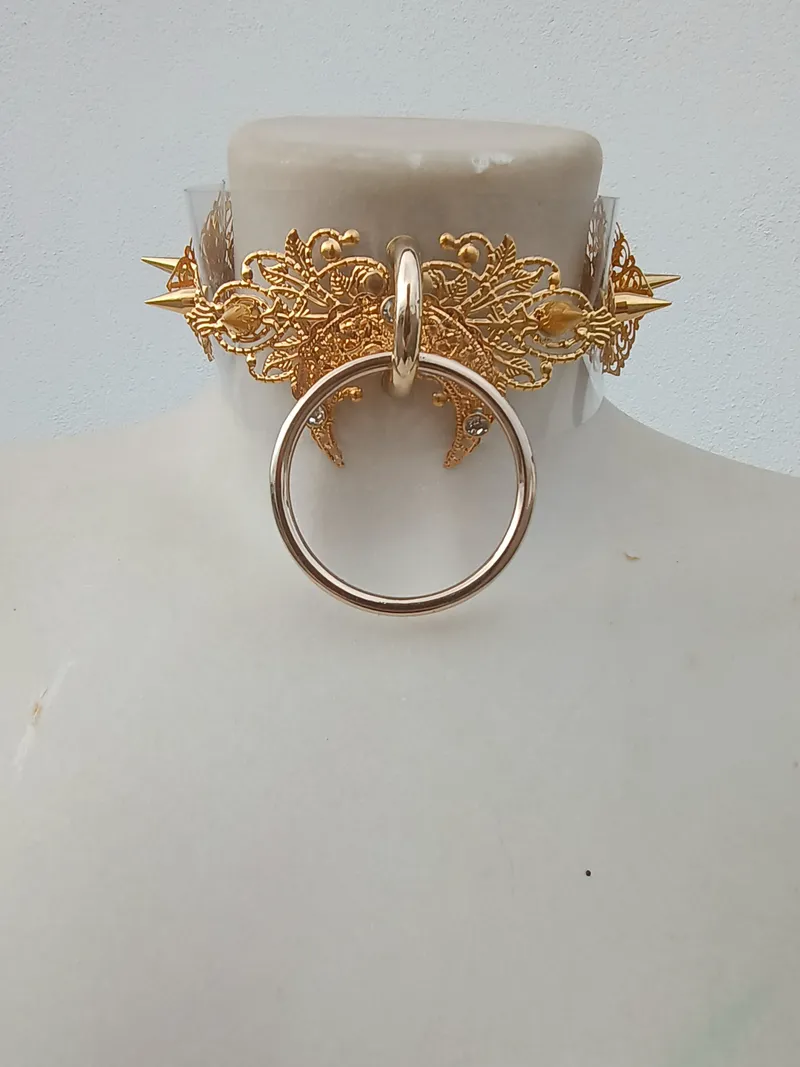 Choker "Artémis" Filigrane Doré & O-Ring | Collier Gothique Royal Transparent, Spikes Punk, Déesse Style Ornement Baroque, Sorcière, bijou gothique fait main