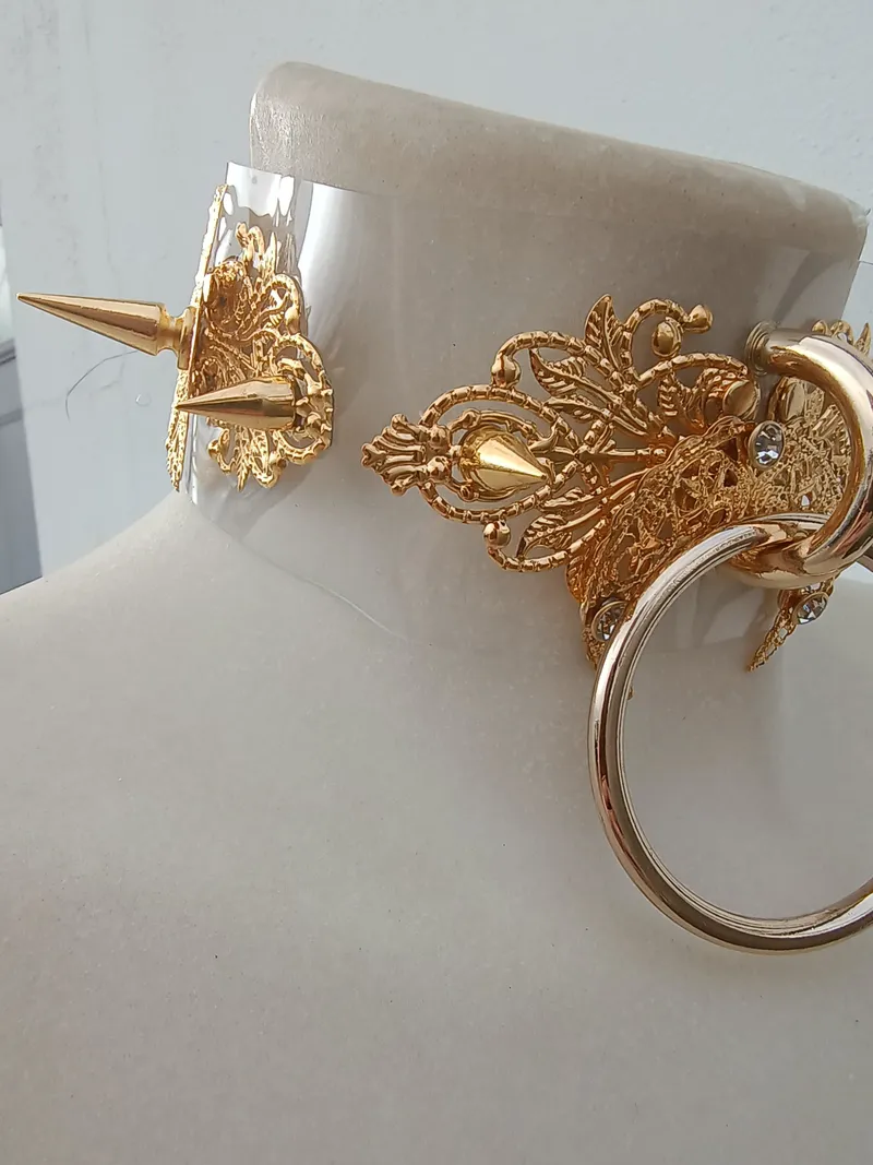 Choker "Artémis" Filigrane Doré & O-Ring | Collier Gothique Royal Transparent, Spikes Punk, Déesse Style Ornement Baroque, Sorcière, bijou gothique fait main (3)