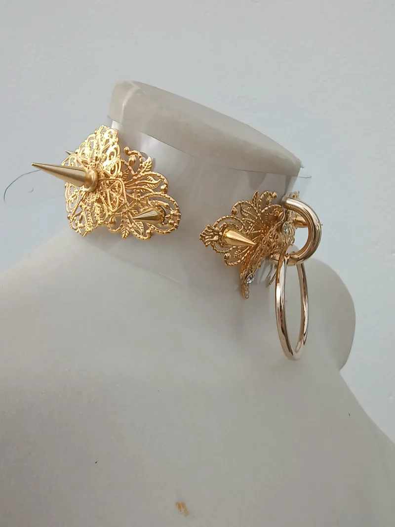 Choker "Artémis" Filigrane Doré & O-Ring | Collier Gothique Royal Transparent, Spikes Punk, Déesse Style Ornement Baroque, Sorcière, bijou gothique fait main (2)