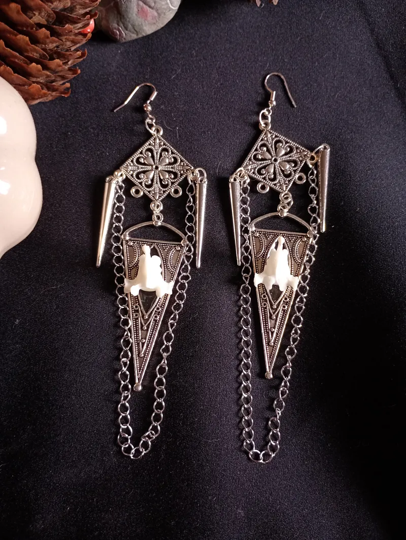 Boucles d'Oreilles "Annunaki" Vertèbre & Triangle | Bijou Occulte, Gothique Mystique, Fait Main Unique, tribal sorcière Os Authentique, handmade gothic jewelry