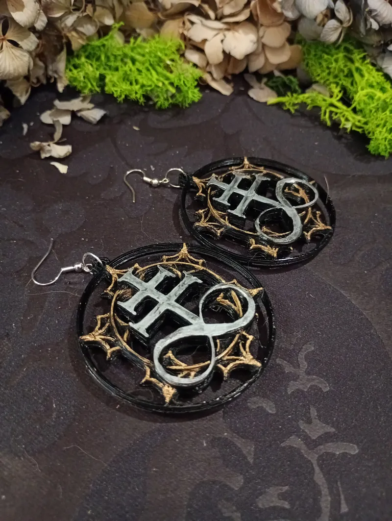 Boucles d'Oreilles "Sigil du Léviathan" – Croix de Soufre – Bijoux Gothiques & Alchimiques – Impression 3D Peinte à la Main Design Exclusif, bijou gothique fait main
