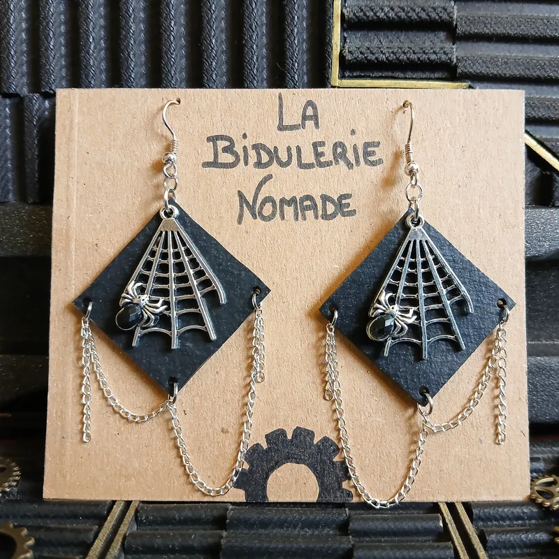 Boucles Black spider, bijou gothique fait main