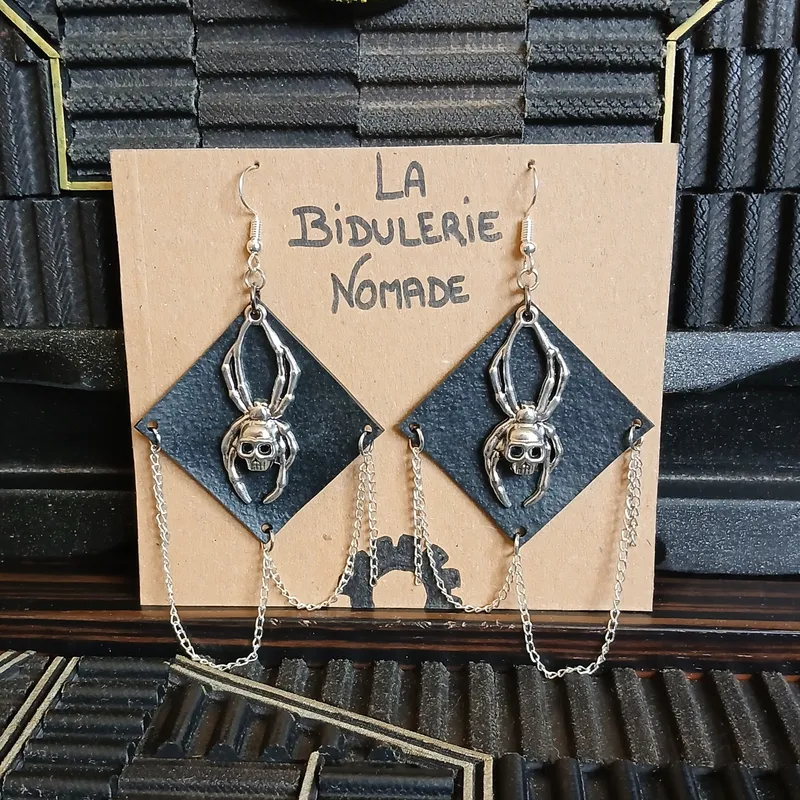 Boucles spider skull, bijou gothique fait main