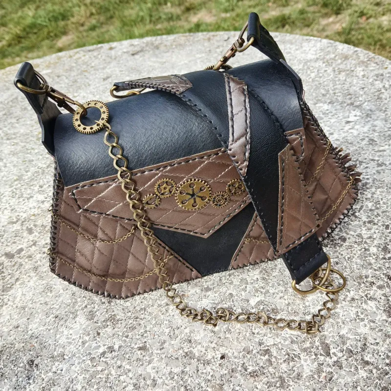 Sac à main gears n' bronze, accessoire gothique fait main