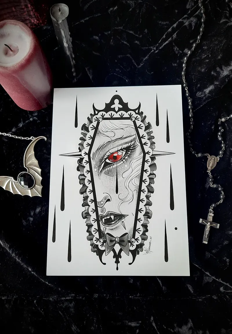 Impression d'art - Vampire Coffin, art gothique original