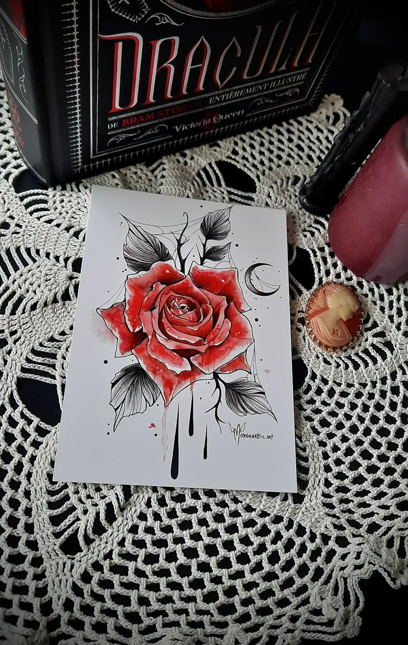 Impression d'art A6 - Bloody Rose, art gothique original (3)