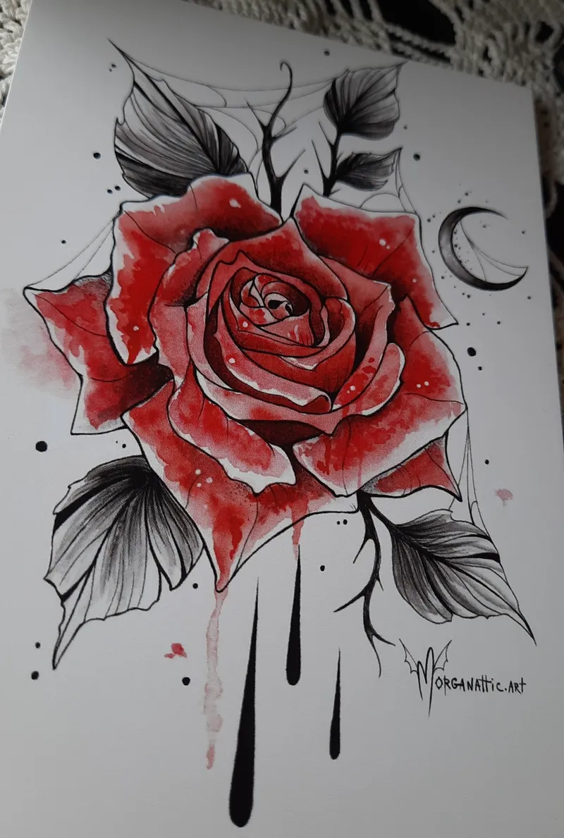 Impression d'art A6 - Bloody Rose, art gothique original (2)
