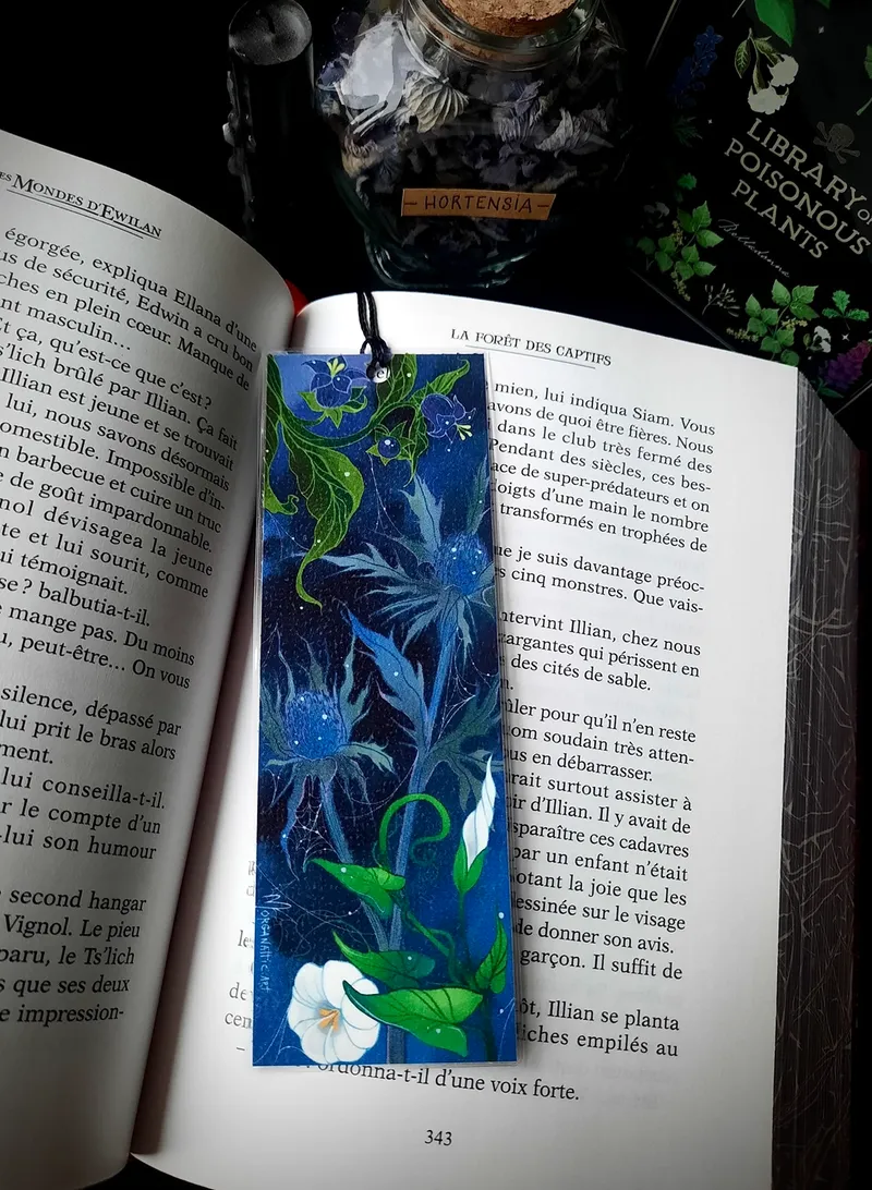 Marque-page "fleurs nocturnes", création gothique faite main