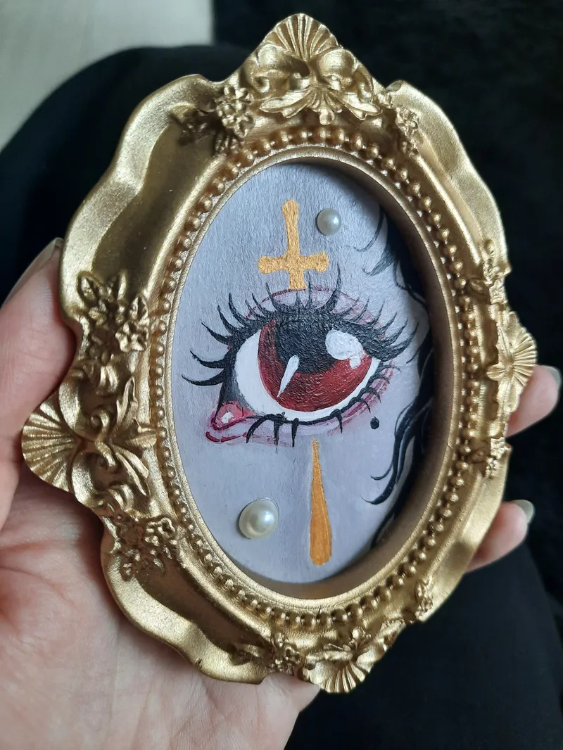 Peinture originale sous cadre - Red eye, décoration gothique faite main