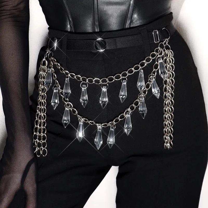Ceinture à chaines et pendentifs en verre