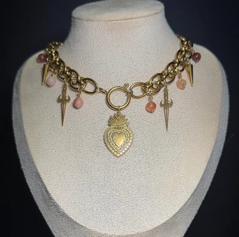 Collier CŒUR SACRÉ pierres de quartz hematoide
