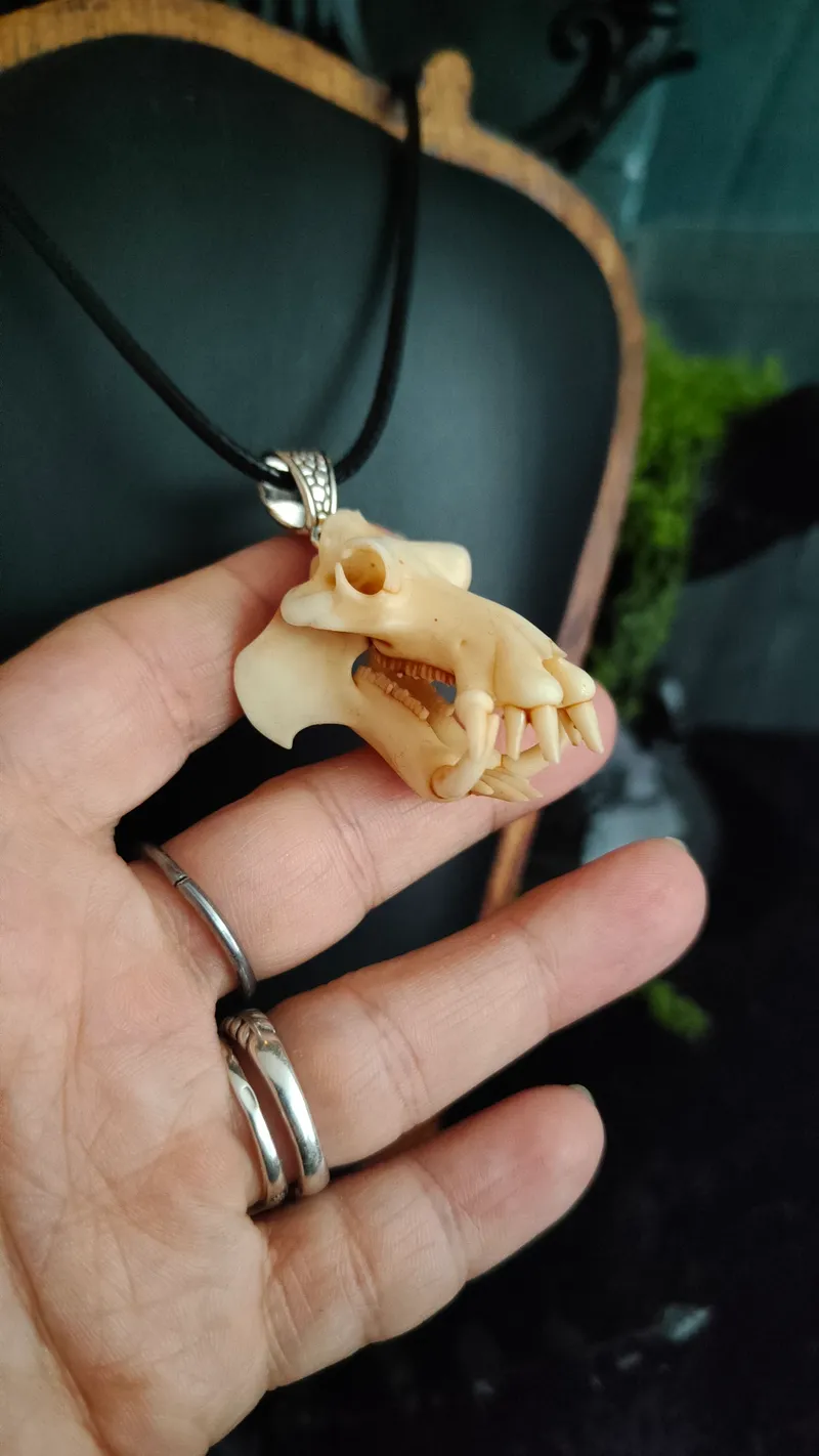 Collier Crâne d'Hippopotame en Résine, bijou gothique fait main (3)