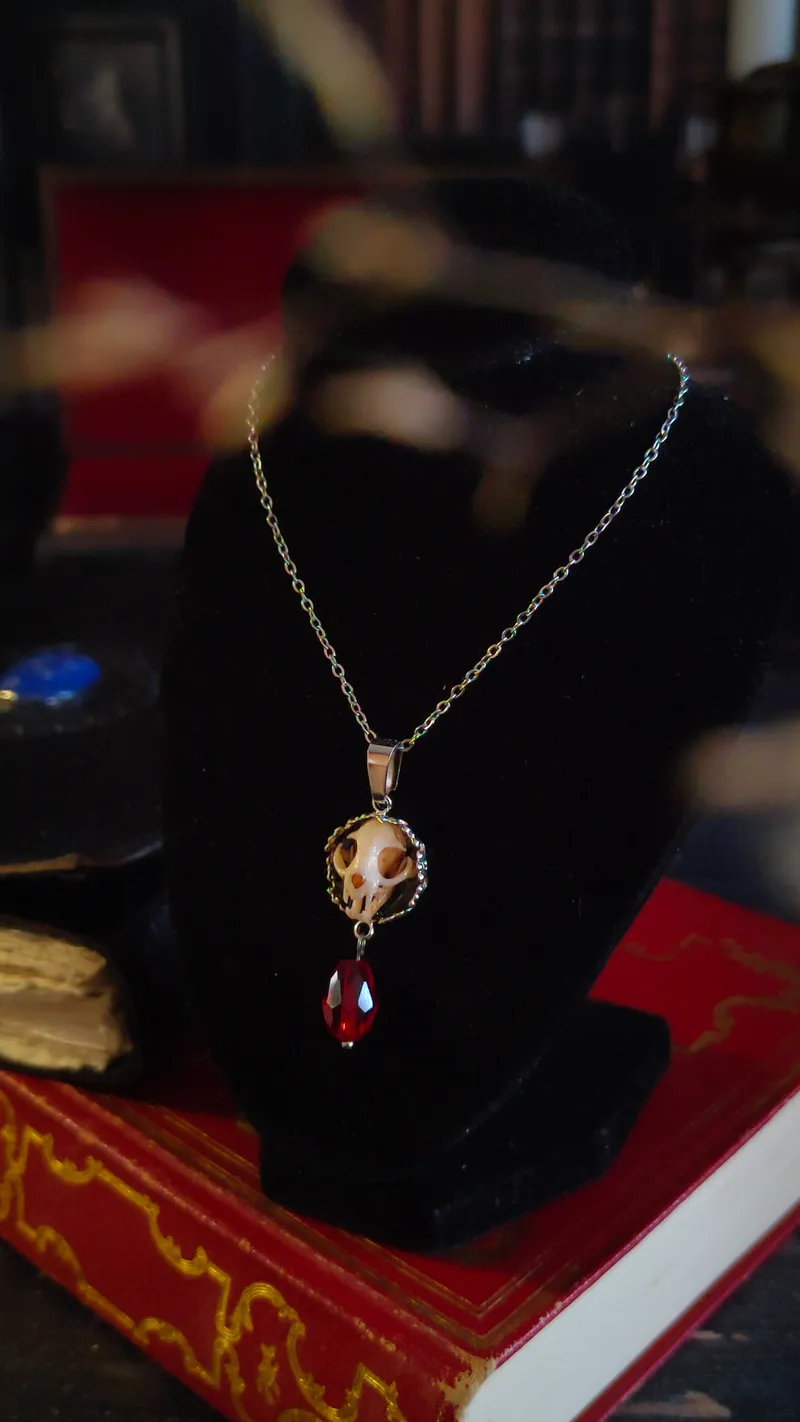 Pendentif Mini Médaillon & Goutte Suspendue (Crâne de Chat, Lion ou Griffon), bijou gothique fait main