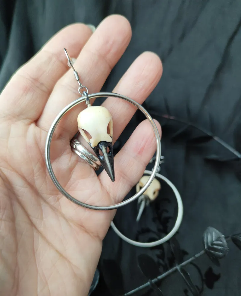 Boucles d'Oreilles Crâne de Corbeau Grands Cercles