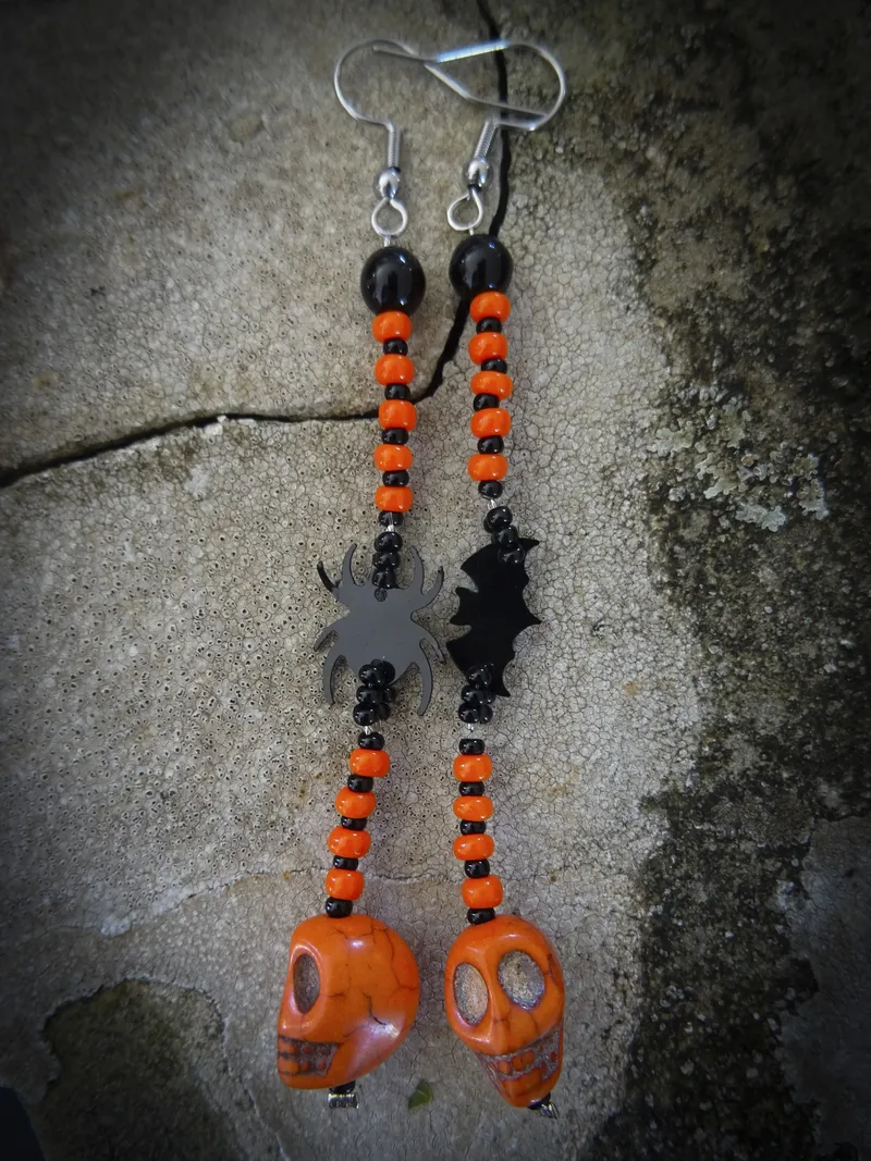 Boucles d'oreille Halloween - tête de mort, araignée, chauve-souris, bijou gothique fait main