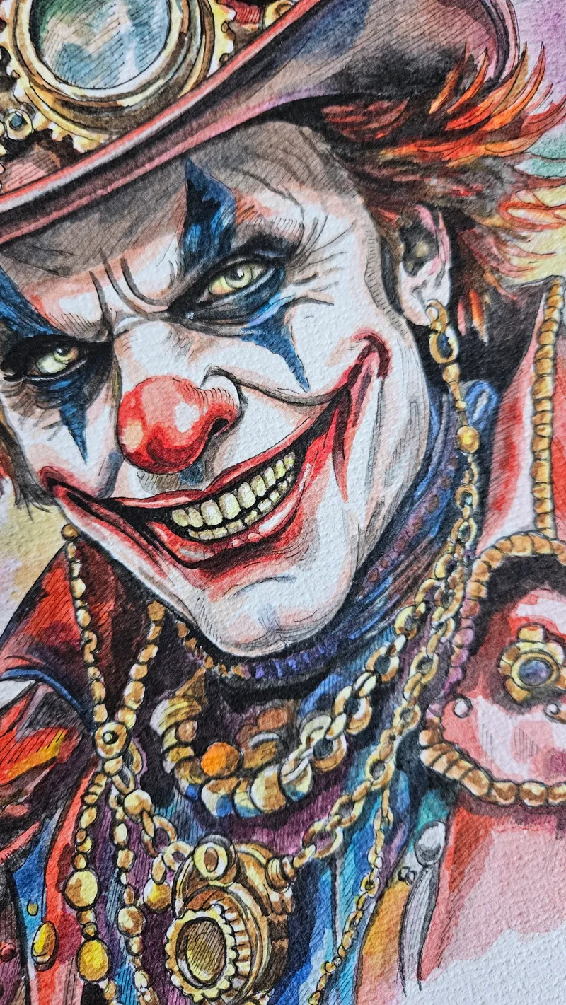 Aquarelle originale clown steampunk  — 3