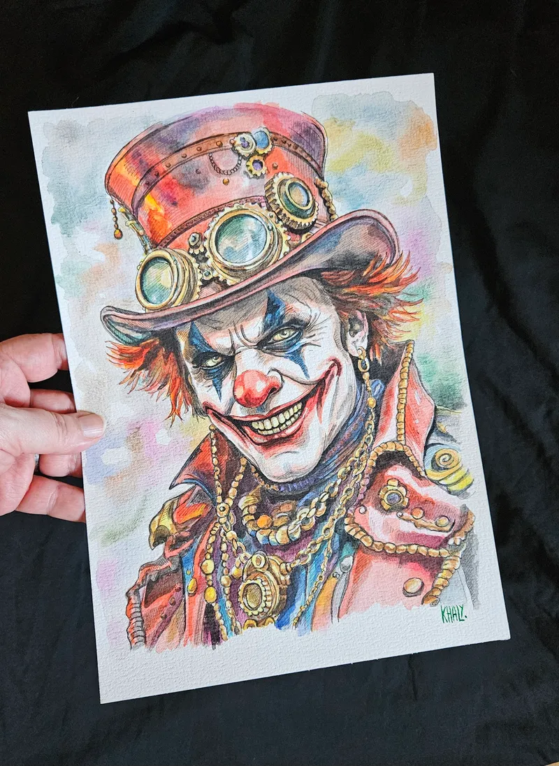 Aquarelle originale clown steampunk  — 2