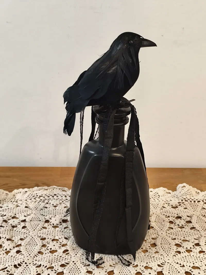 Bouteille gothique décorative – Corbeau & sorcière | Corvus Sanctum, décoration gothique faite main (3)