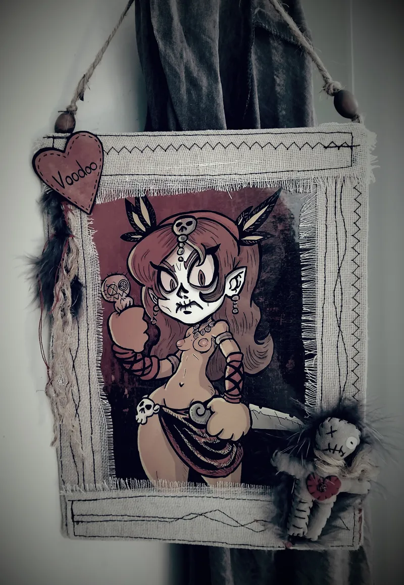 Cadre Halloween Voodoo Girl, décoration gothique faite main